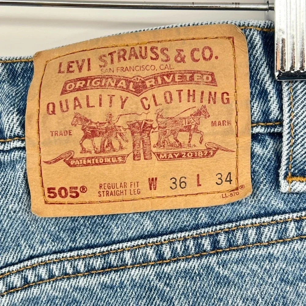Vtg 90s Levis 505 Regular Fit Straight Leg Jeans 36 (34x34) Med Wash Denim 1998